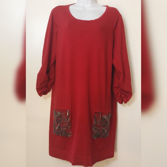 Alfani Red sweater dress with bead detail